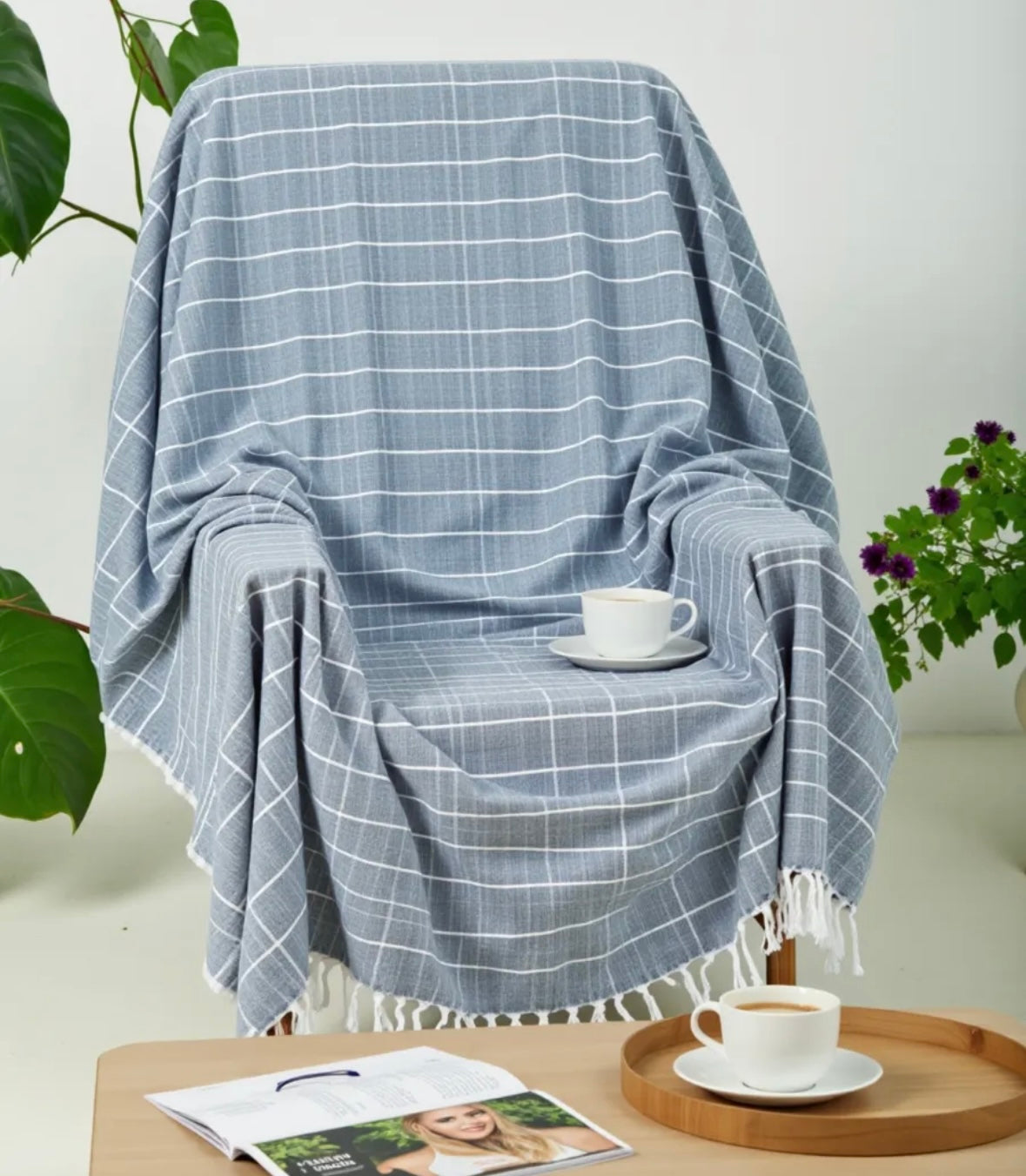 Dark Blue Checked Handloom Throw