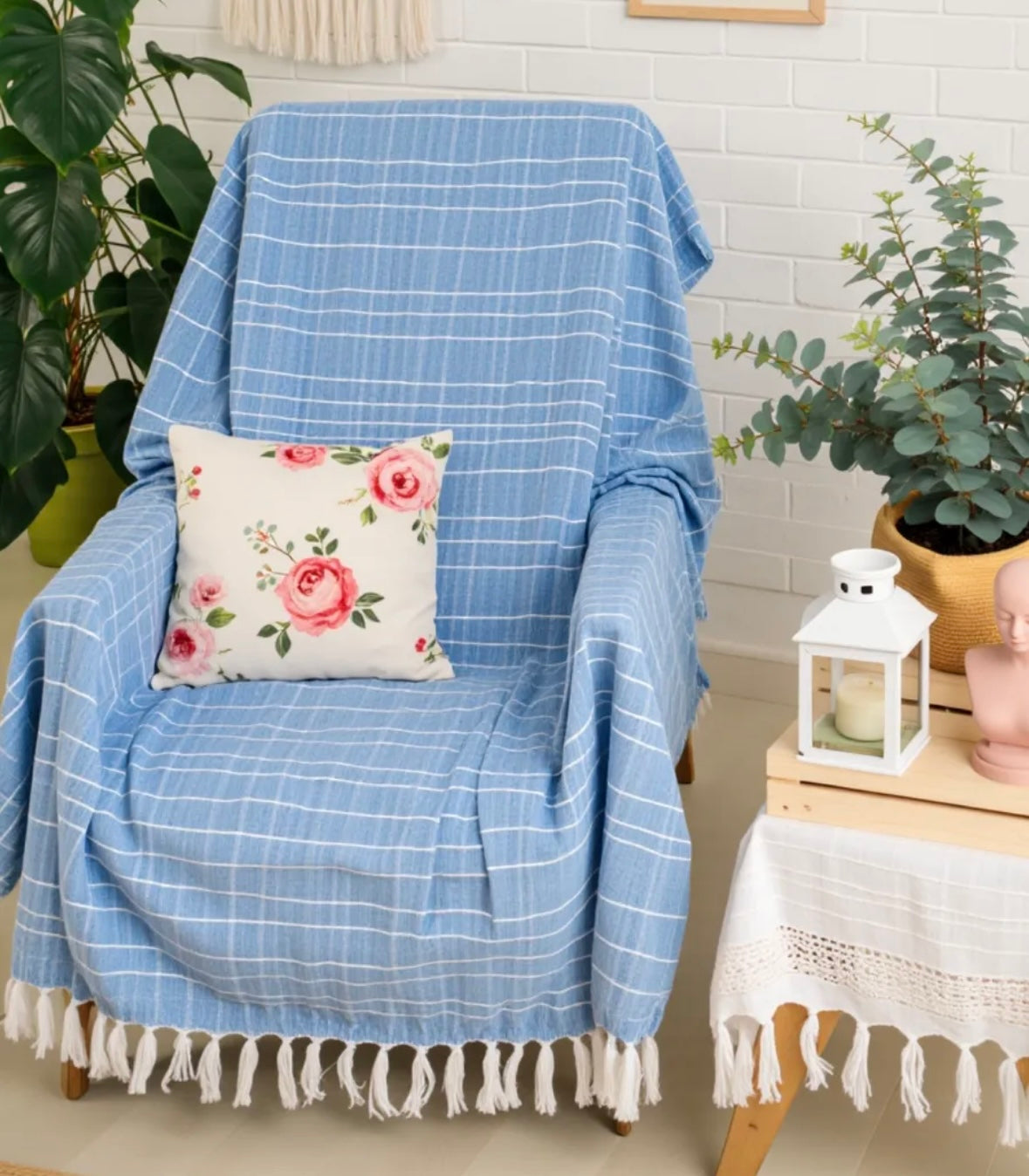 Sky Blue Checked Handloom Throw