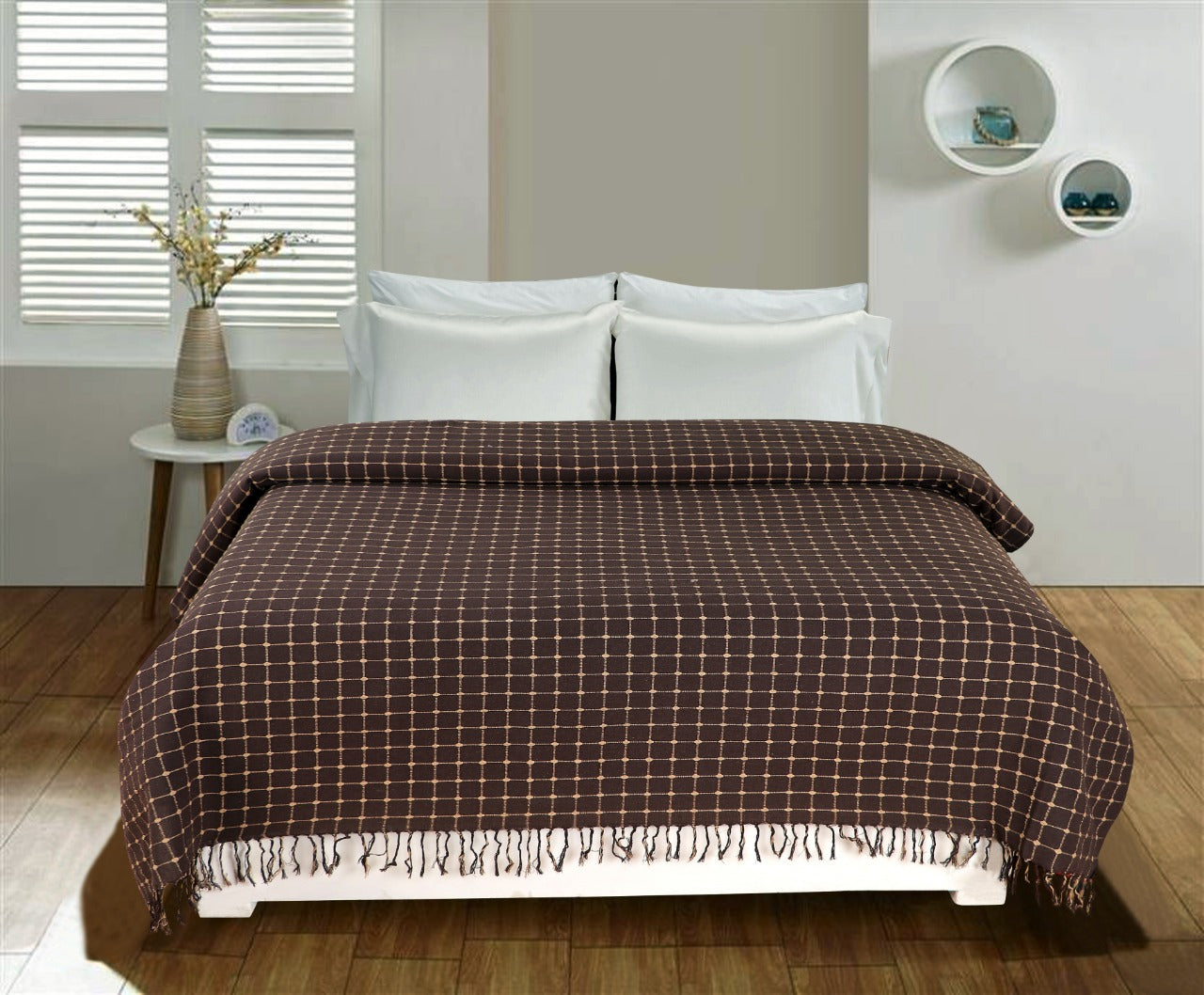 Brown Button Design Handloom Bedcover