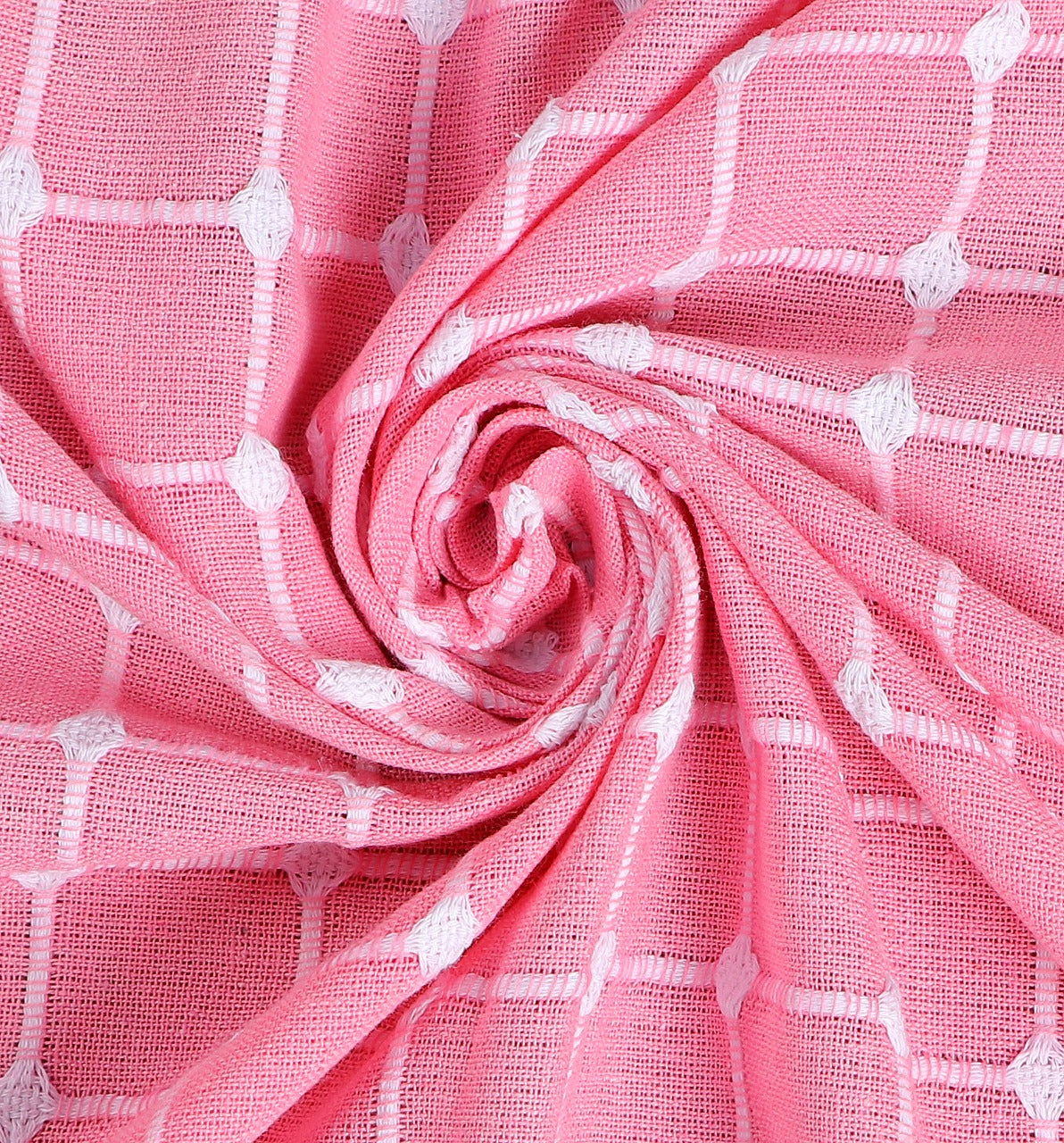 Pink Checked Handloom Bedcover