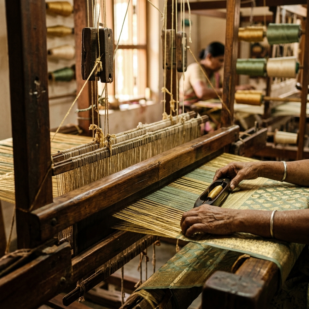 Artisan working on a traditional handloom