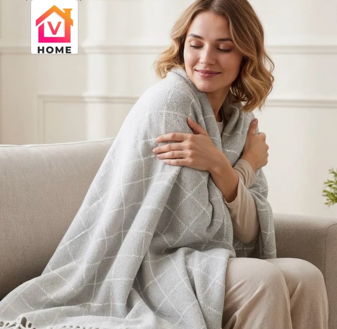 Grey Checked Handloom Throw