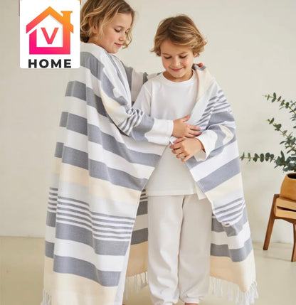 Grey & Beige Striped Handloom Throw