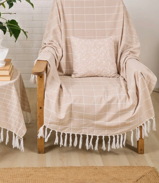 Beige Checked Handloom Throw