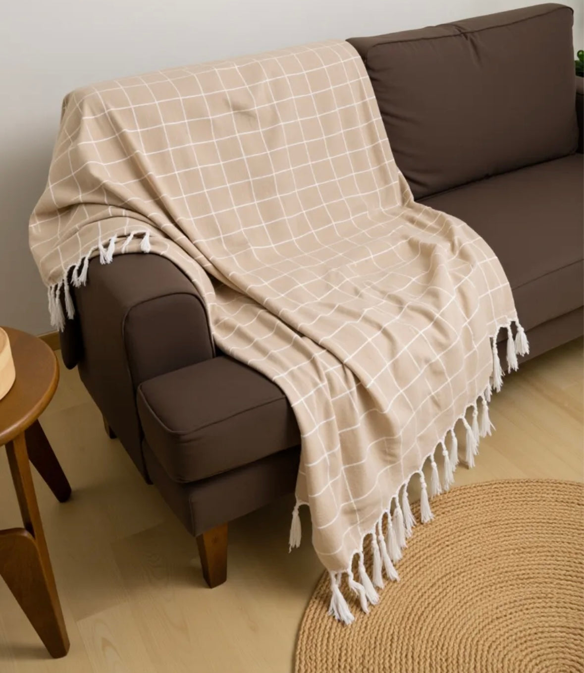 Beige Checked Handloom Throw