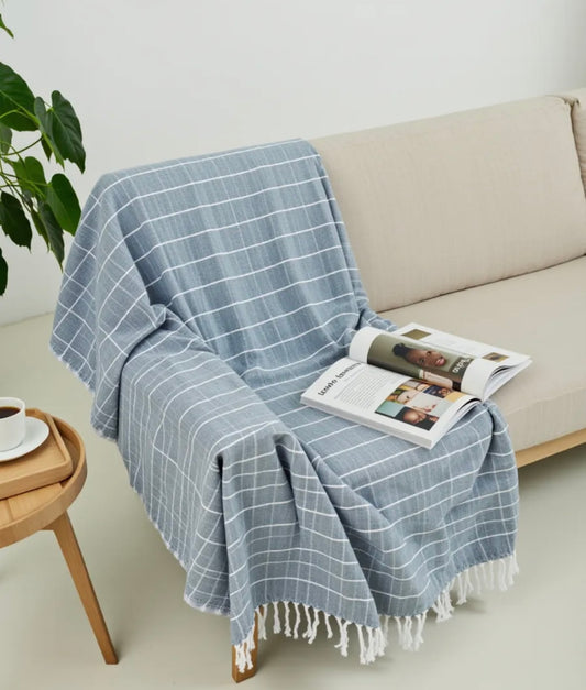Dark Blue Checked Handloom Throw