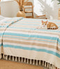 Blue & Brown Striped Handloom Bedcover