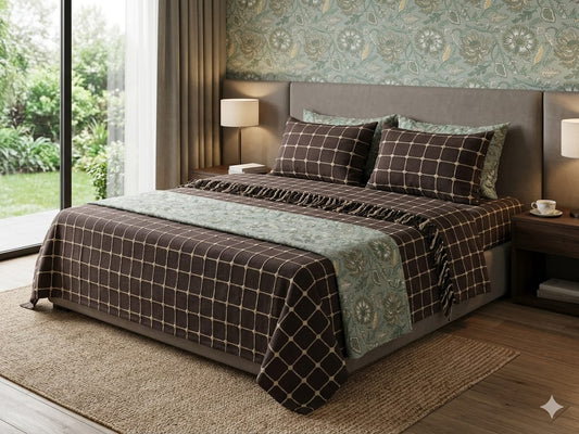 Brown Button Design Handloom Bedcover